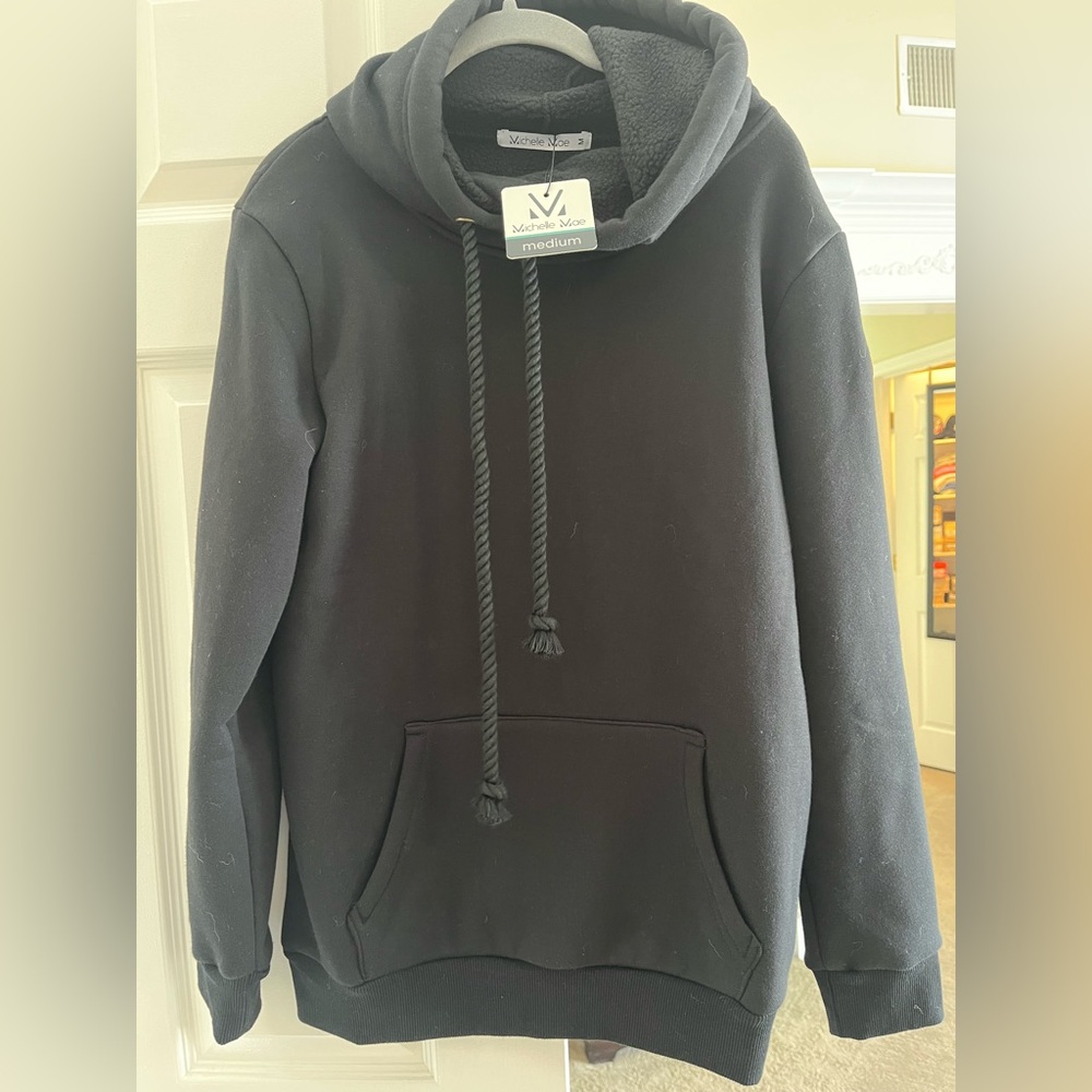 Michelle Mae Black Pullover Hoodie with Rope Drawstrings